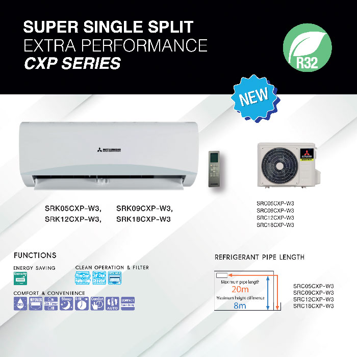 Mitsubishi AC Standart Wall Mounted Split 1 PK - SRK09CXP-W3